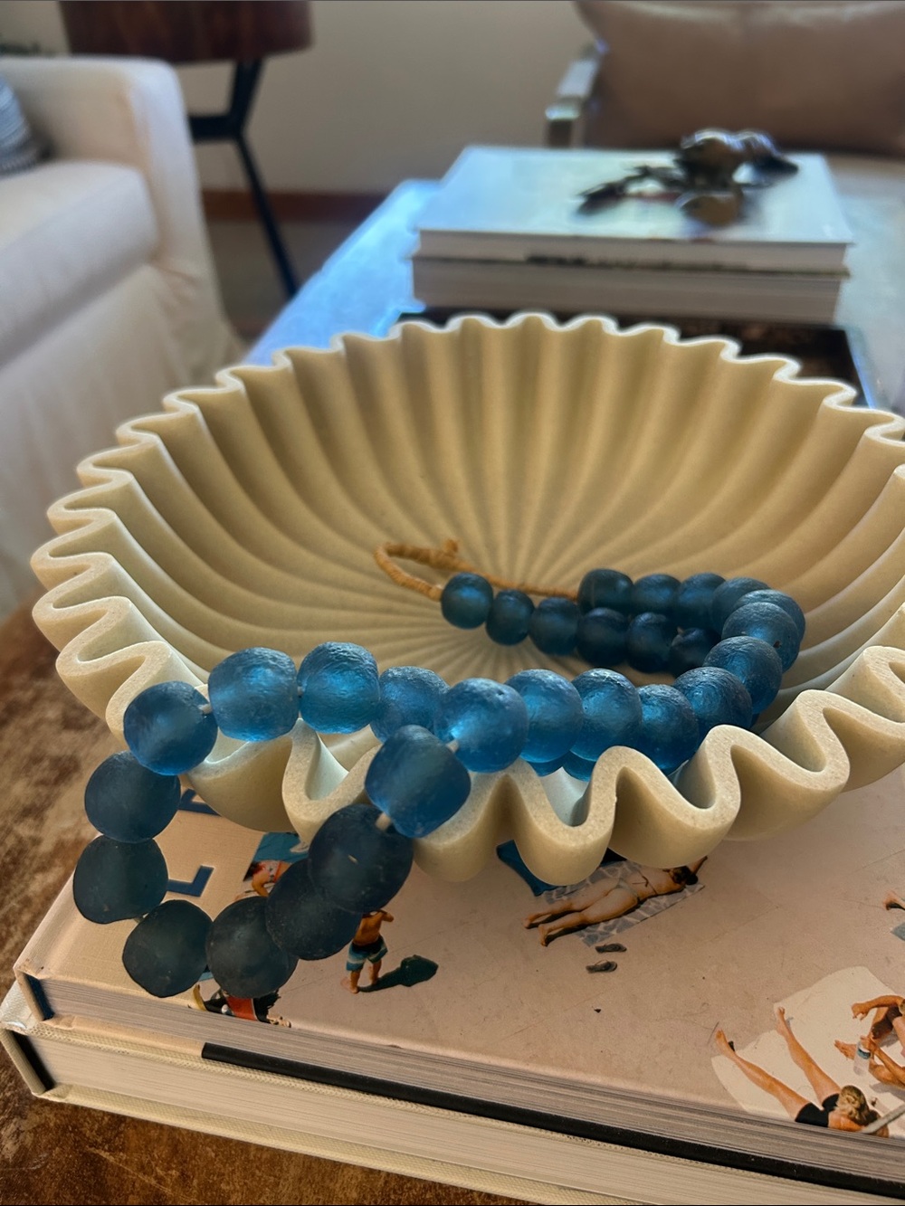 Heavy Blue Matte Glass Bead Necklace